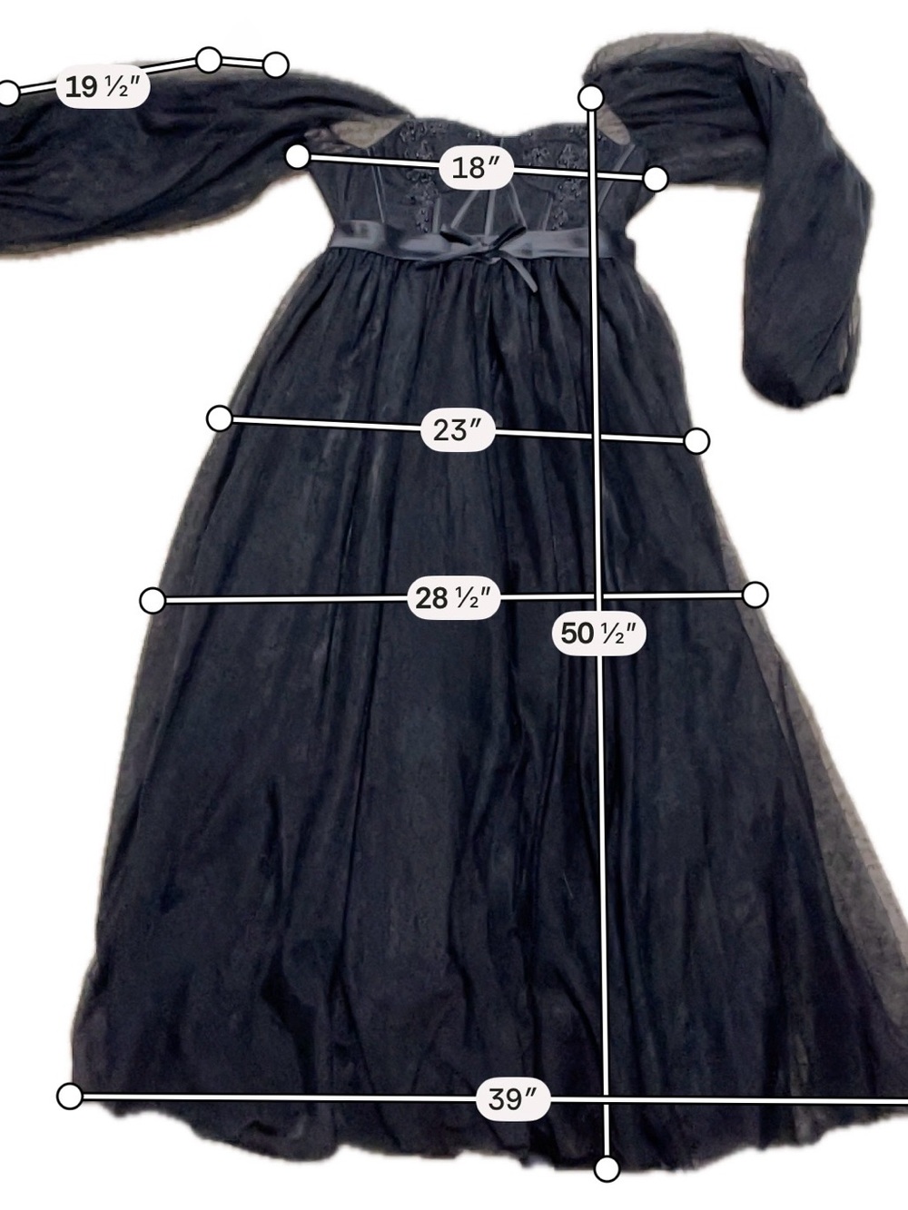 Black Gothic Corset Tulle Maxi Dress Sheer Puff Sleeve Dark Fairy Prom Renfair 4 - Picture 5 of 14